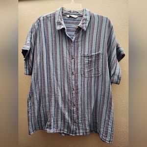 Sonoma Short Sleeve Button-up Shirt Women's 1X Blue Stripes